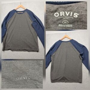 Orvis Classic Collection Raglan Shirt Men's XL Gray Blue Long Sleeve Cotton